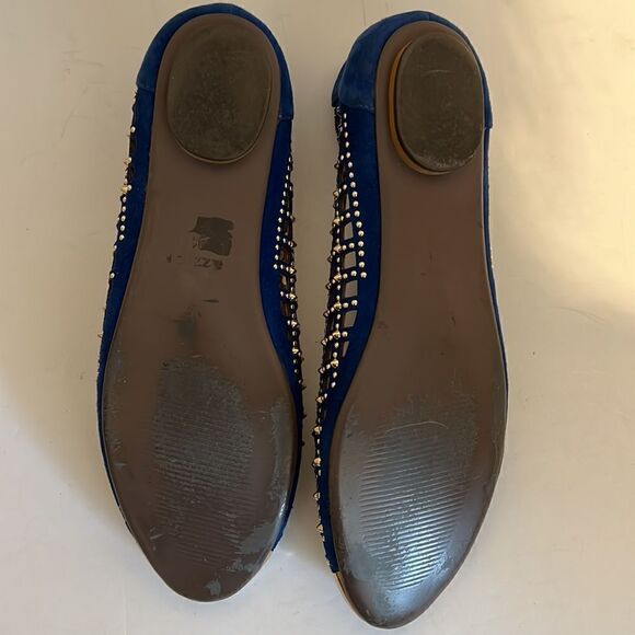 Pazzion Blue Suede Lambskin Gold Stud Embellishment & Gold Metal Toe Flats SZ 41 - Picture 11 of 15